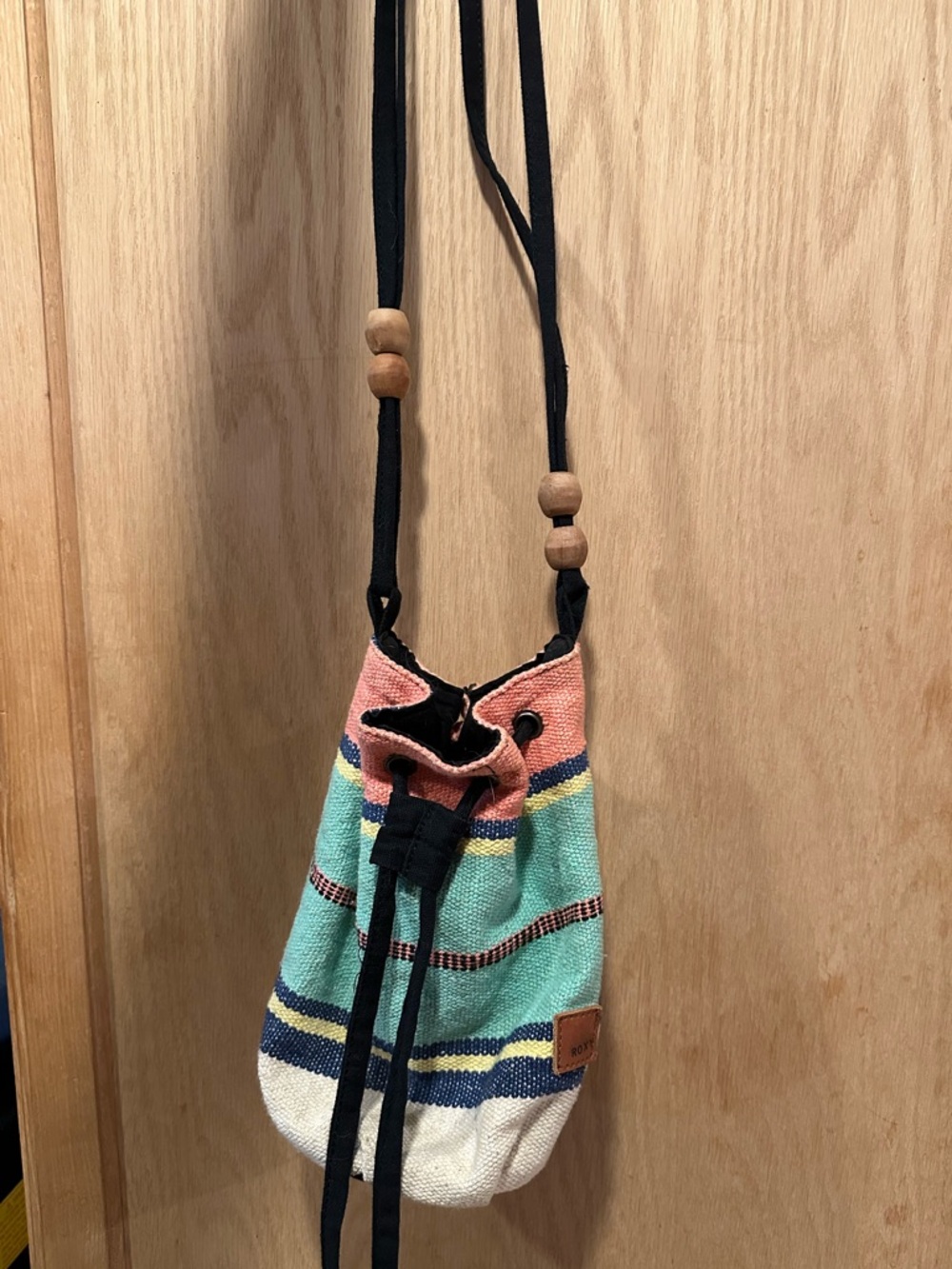 Roxy Striped Drawstring Crossbody in Coral, Mint & Navy